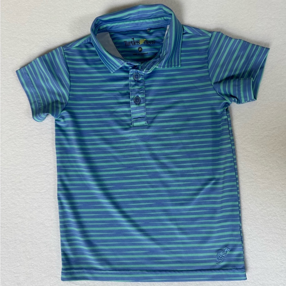 Turtles and Tees Green and Blue Striped Polo